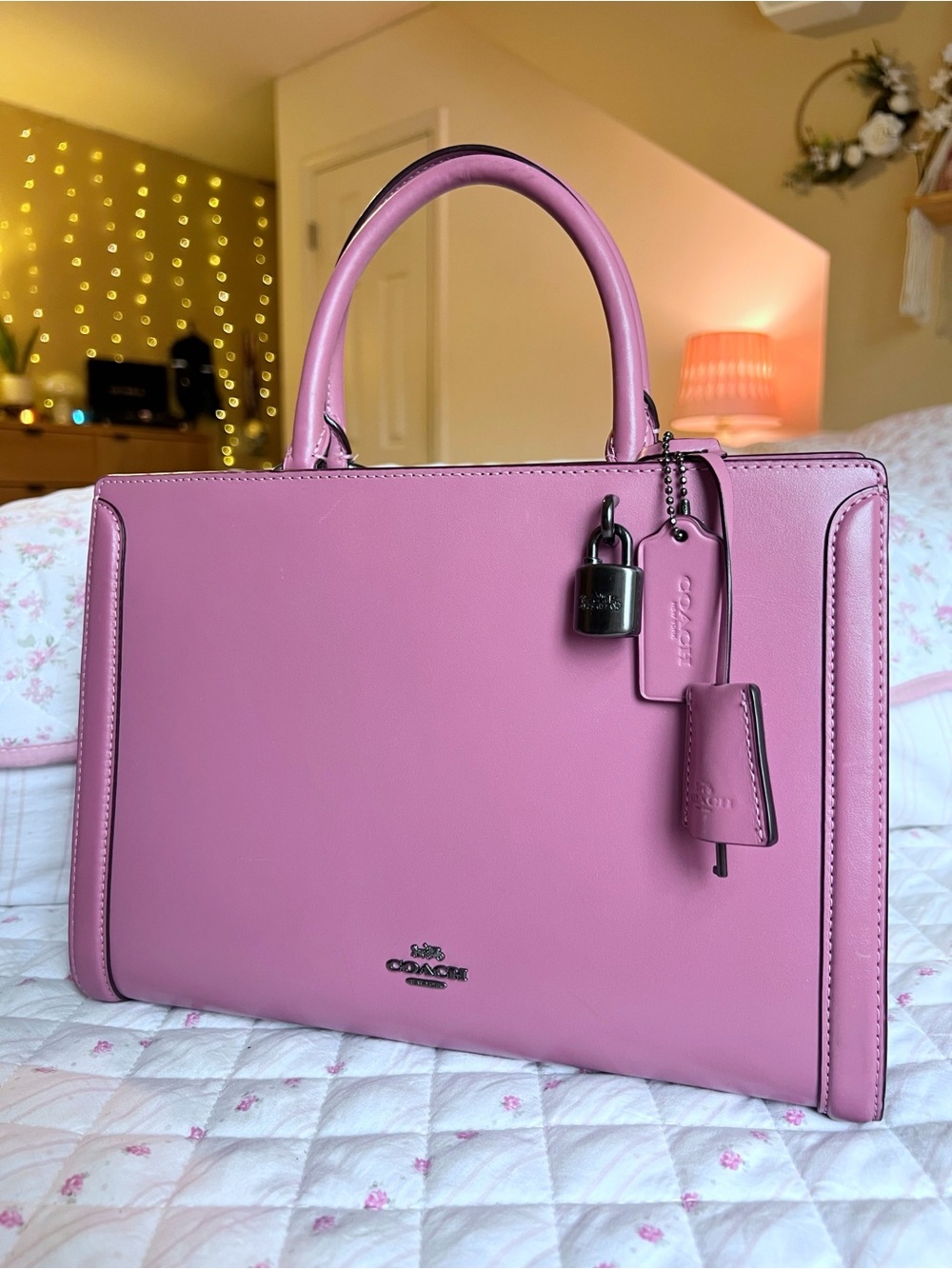 Coach Zoe Carryall Pink Rose Leather Satchel F49500 Structured Bag Purse - Picture 2 of 7